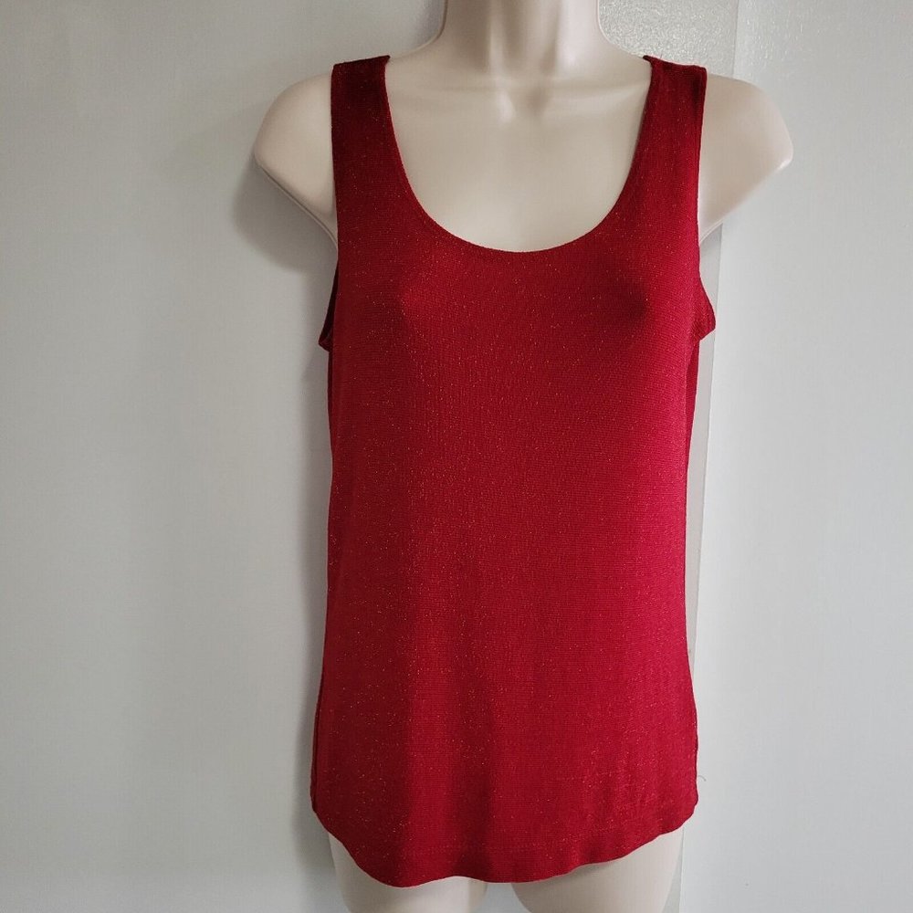 Chico's Travelers Size 0 (S) Claret Red Shimmering Stretch Knit Scoop Neck Tank‎